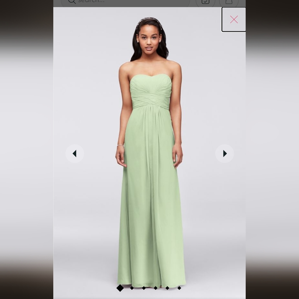 David's Bridal Strapless Sweetheart Chiffon Gown in Light Green